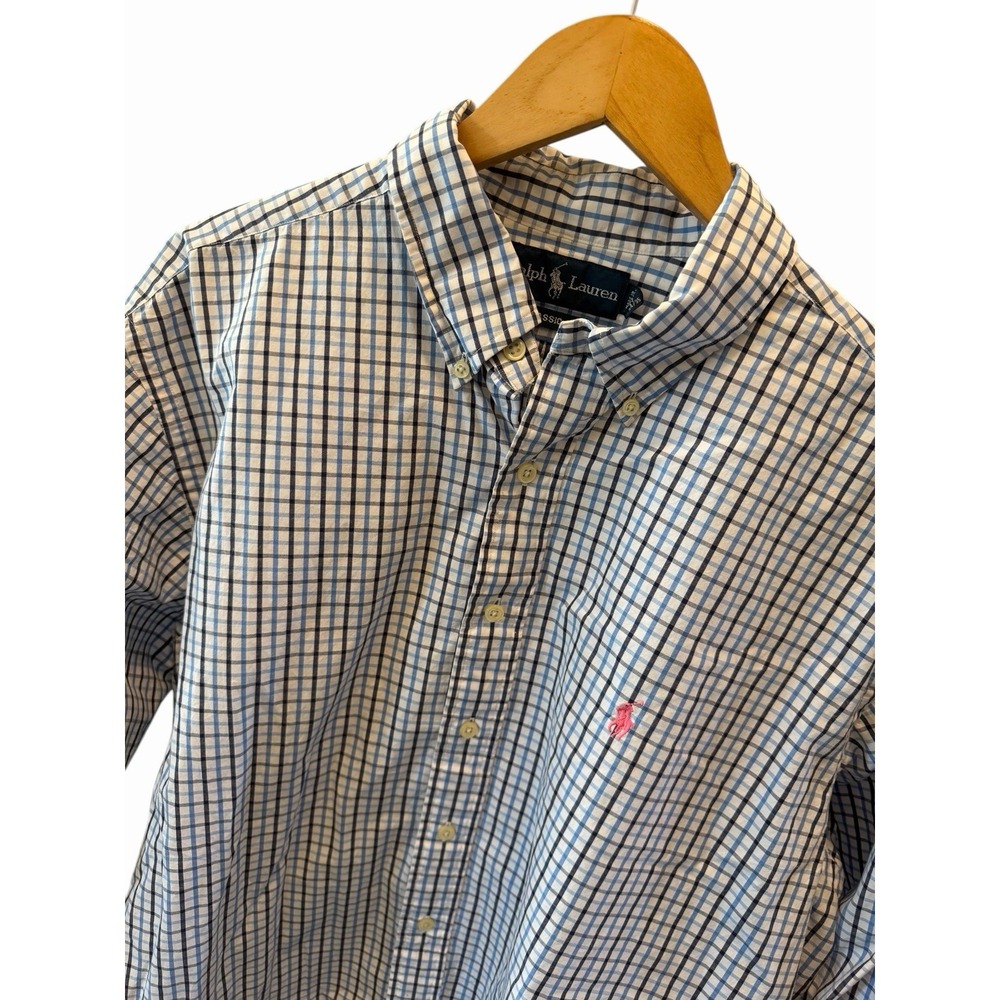 Polo Ralph Lauren Shirt Mens 17 34/35 Blue Striped Classic Fit Button Up Pony XL